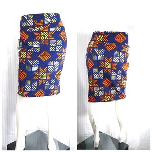 LULAROE Cassie Navy Blue Geometric Soft Stretchy Skirt NWT Sz L